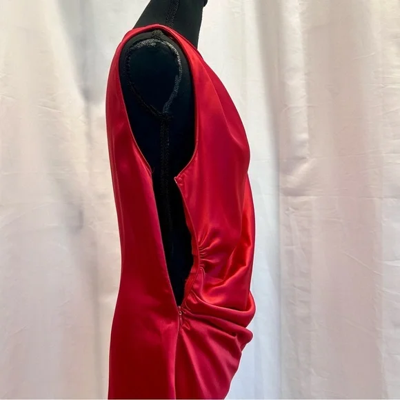 Zara red satin effect one sleeve asymetrical mini dress Sz L NWT - Picture 8 of 16